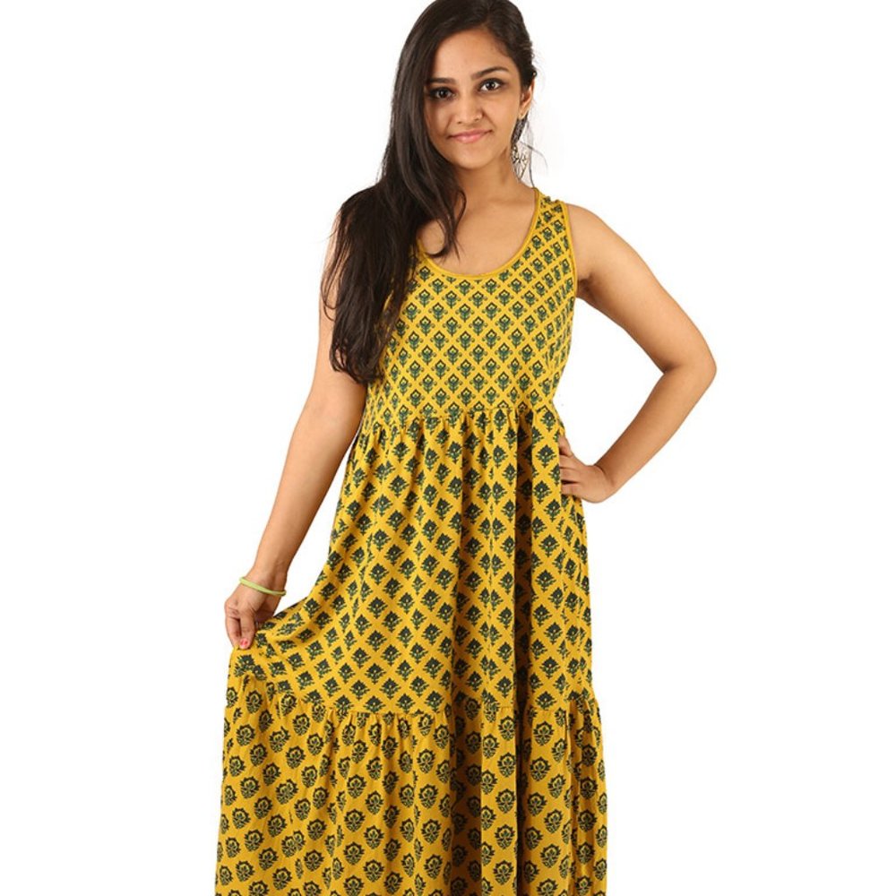 All over print yellow organic summer dress